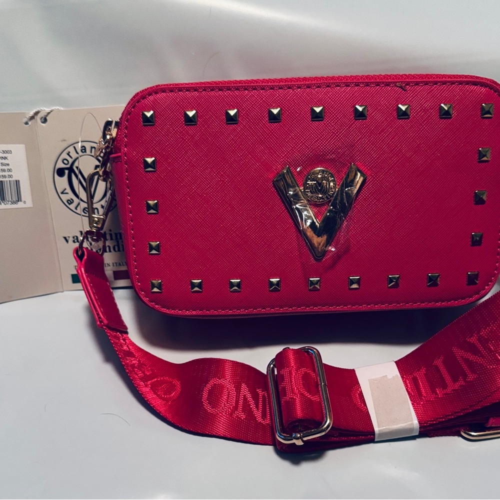 Valentino Orlandi Pink Studded V-Emblem Crossbody Bag - Picture 3 of 6